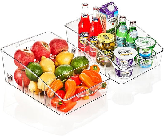 Sorbus Fridge Organizer on Wheels - Rolling Fridge Organizers and Storage Clear Design with Dividers & Handles for Kitchen Organization and Storage - Refrigerator Organizer Bins & Pantry Storage Bins