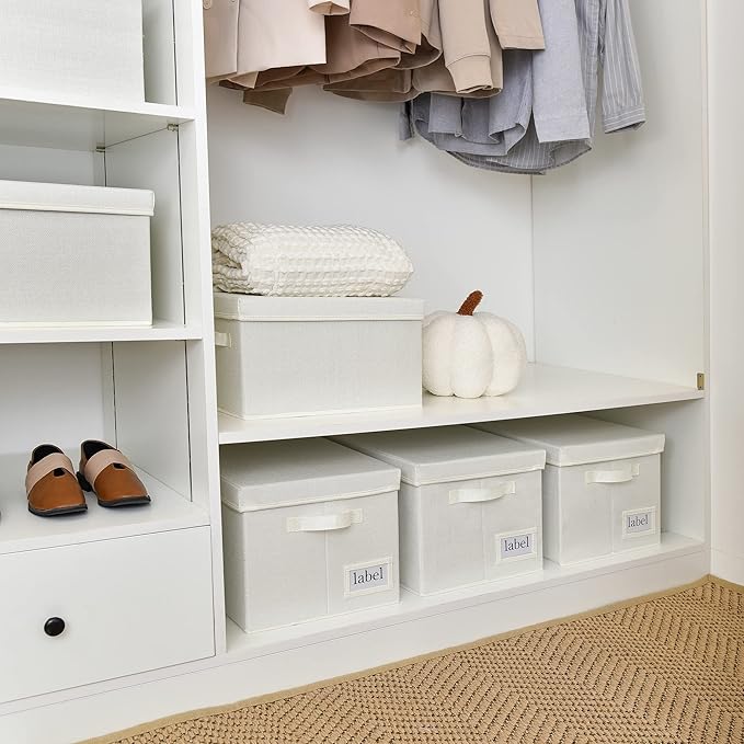 GRANNY SAYS Fabric Storage Bins with Lids, Shelf Organizer, Clothes Storage, Organization Bins, Closet Boxes, Ivory, 3-Pack-NeatNest