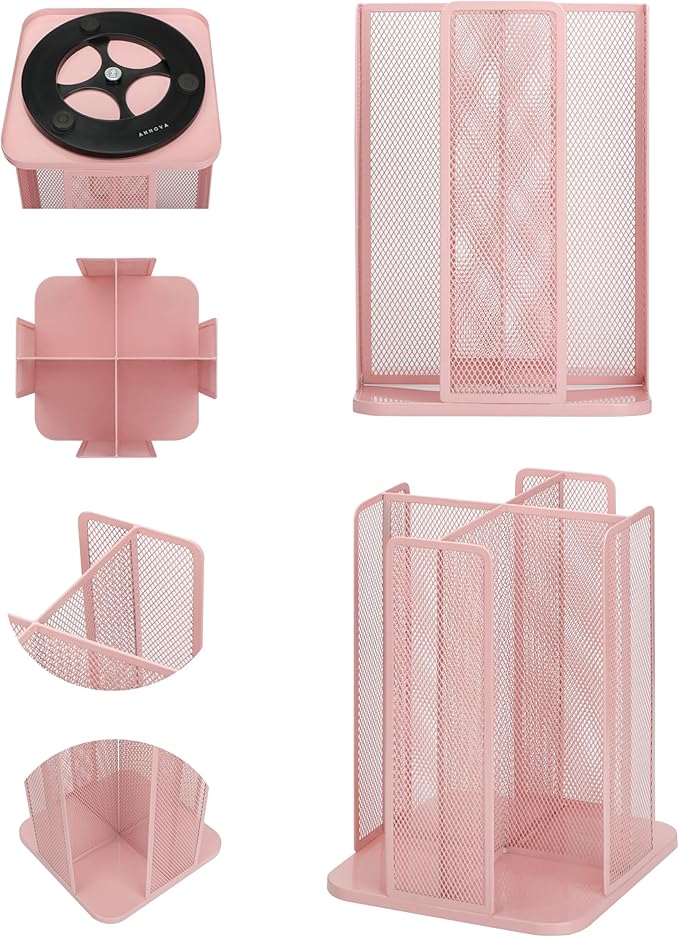 Annova Paper Mug and Lid Holder Plastic Cup Storage Organizer, 360°Rotating Coffee Mug Dispenser with 4 Compartments, Multifunctional Cup Storage Rack for Home, Office, Bar, Coffee Shop (Light Pink)-NeatNest