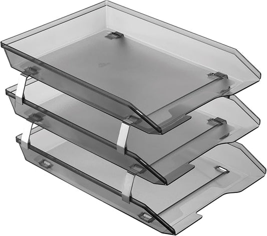 Acrimet Facility 3 Tier Letter Tray, Front Load, Letter Size/A4, Desktop File Organizer, Plastic (Clear Smoke Color)-NeatNest