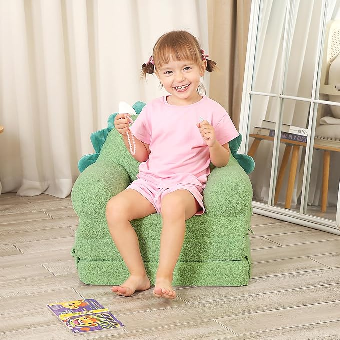 Foldable Kids Sofa, Triceratops Toddler Couch With Tri Folding Foam Cushions, Comfy Couch for Ages 18 Months and Up-NeatNest