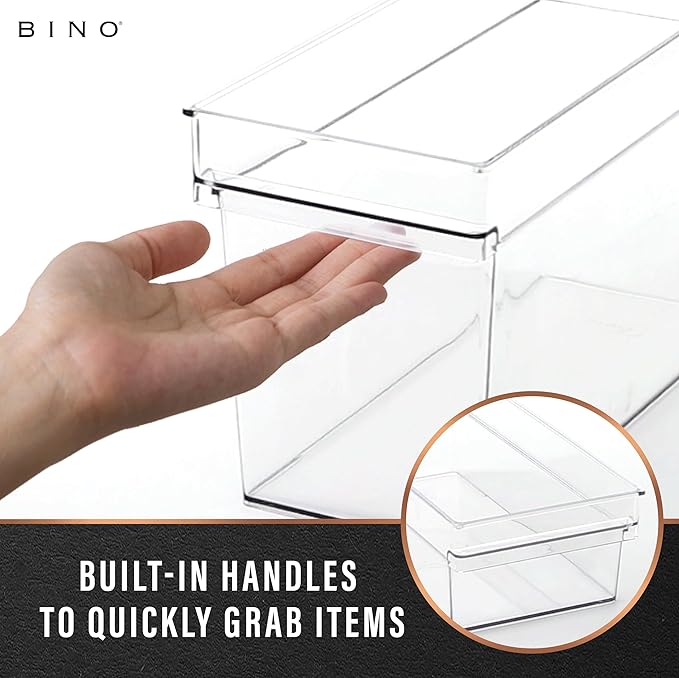 BINO | Plastic Storage Bins, Medium | THE HANDLER COLLECTION | Multipurpose Organizer Bins | Kitchen Pantry Organizers and Storage | Clear Containers for Organizing Home | Freezer Organizer-NeatNest
