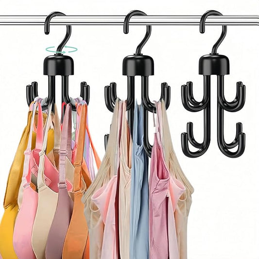 3Pcs Tank Top Hanger, Rotatable Bra Hangers for Closet Organizer, Max 72 Storage Capacity Belt Hanger, Plastic Space Saving Closet Organizers Apartment Dorm Essentials for Bra Tank Top Belt Tie, Black-NeatNest