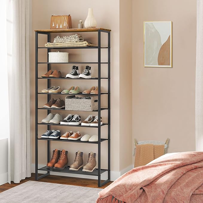 HOOBRO 10-Tier Shoe Rack, 29.5" L Shoe Storage Organizer, Large Capacity Shoe Shelf for Front Door Entrance, Entryway, Hallway, Holds 36-40 Pairs of Shoes, Closet, Rustic Brown and Black BF107XJ01-NeatNest