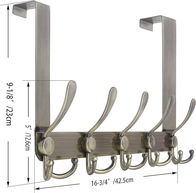 WEBI Over The Door Hook Door Hanger Hook Rack with 5 Tri Hooks for Hanging Coats, Door Towel Rack Towel Hanger Door Coat Hanger Over Door Coat Rack,Bronze,2 Packs