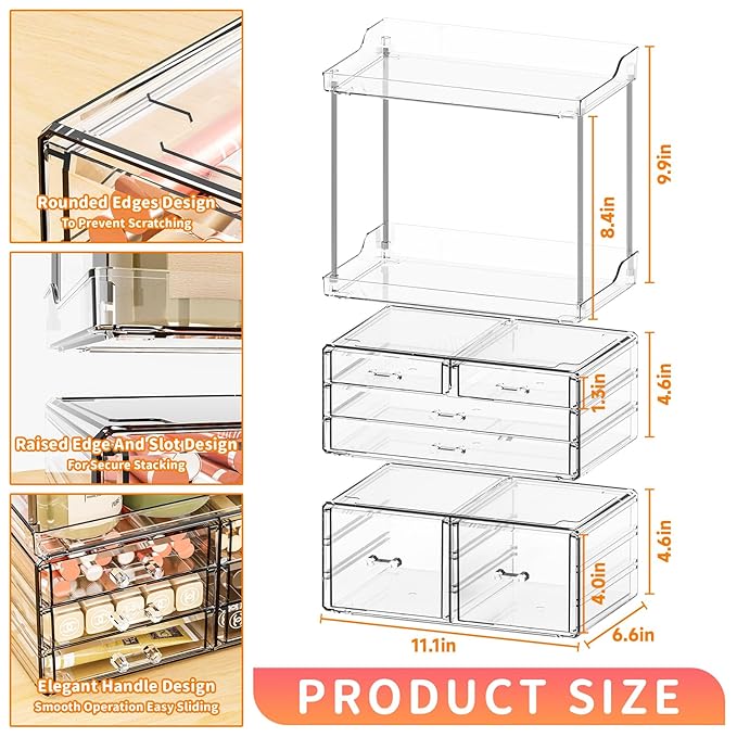 Yieach Bathroom Counter Organizers and Storage,Clear Acrylic Makeup Organizers with Drawers for Vanity,Bedroom,Plastic Skincare Organizer for Dresser Top Beauty,Cosmetic,Lotion and Perfume Organizer-NeatNest
