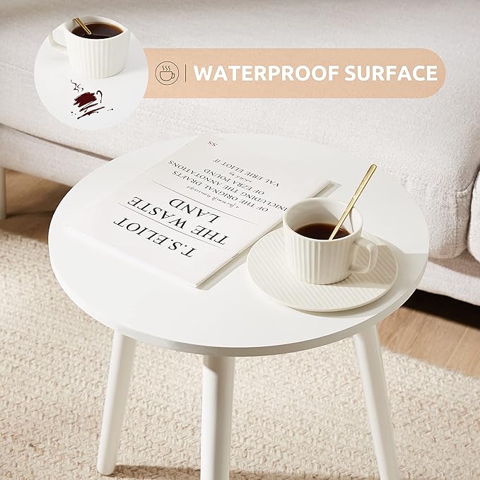 Apicizon Small Round Side Tables End Table Bedroom, White Nightstand Bedside Table for Living Room, Coffee Table with White Wood Legs, 16.5 x 20.5 Inches-NeatNest