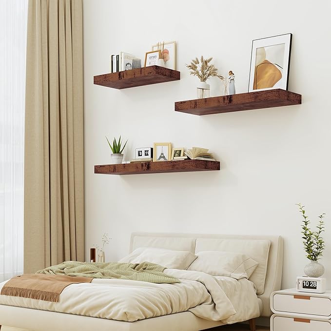 Heimlove Rustic Brown Bathroom Shelves Floating Shelves for Wall Shelf Over Toilet Long Wall Mounted Modern Farmhouse,48 x 12 Shelves with Invisible Brackets for Living Room, Kitchen, Bedroom-NeatNest