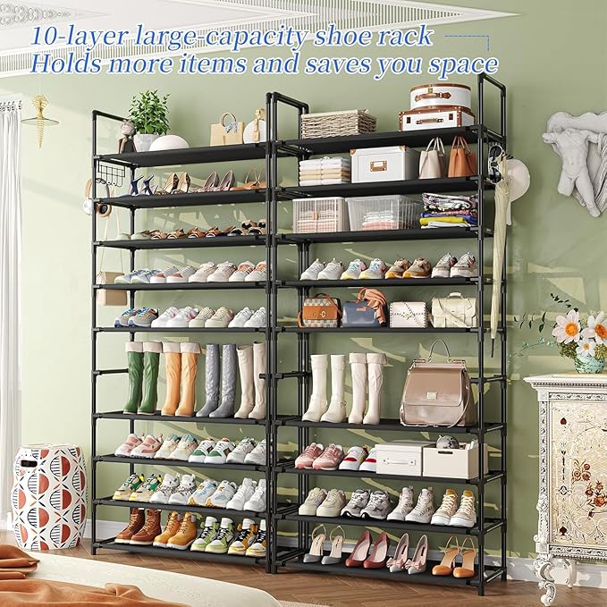 Simple Trending Shoe Rack Storage Holds 40 Pairs, Large Capacity Tall Shoe Organizer Shelf for Closet Entryway, Black-NeatNest