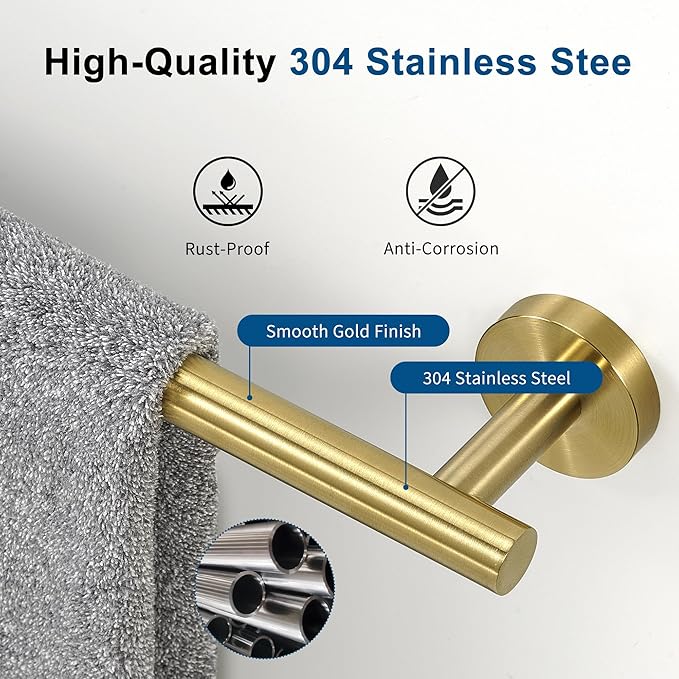Brushed Gold Towel Bar, 24 Inch Towel Racks for Bathroom Wall Mounted, Thicken SUS304 Stainless Steel Heavy Duty Hand Towel Holder Organizer, Bathroom Accessories, Total Length 26.5 Inch-NeatNest