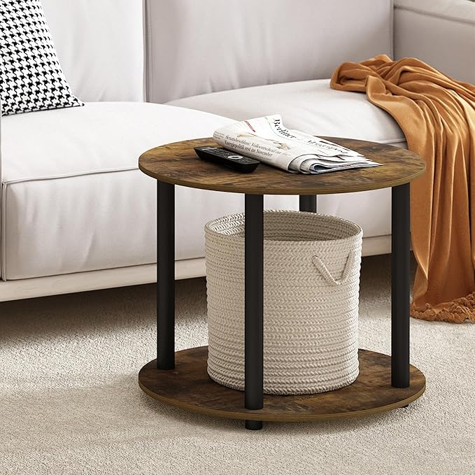 Furinno Turn-N-Tube Simple Design 2-Tier Round Wooden Small Coffee Table, Amber Pine-NeatNest