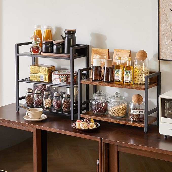 IBUYKE 3-Tier Spice Rack Industrial Counter Shelf Desktop Storage Organizer Standing Seasoning Rack for Countertop Kitchen Office Living Room Desktop Black UTLJ021B-NeatNest