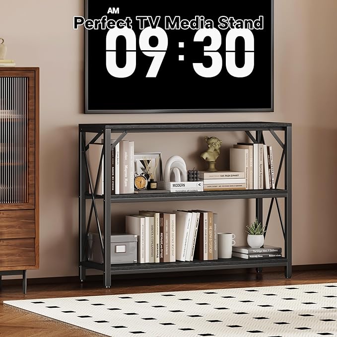 Homeiju Entry Table 40" Width, 3-Tier Entryway Table with Storage, Industrial Sofa Table with Open Shelves, Foyer Tables for Entryway, Hallway, Kitchen, Living Room and Bedroom, Black-NeatNest