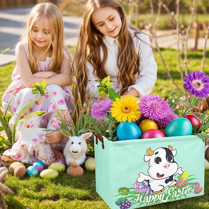 Cow Easter Basket for Kid Large Empty Baby Rectangular Cute Easter Gift Storage Basket Bunny Eggs Décor (Cow)-NeatNest