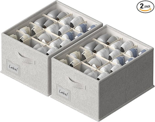 2 Pack Shoe Organizer for Closet,Fits up to 24 Pairs,Fabric Shoe Storage Bins,Large Shoe Box Storage Containers with Bottom Support for Shoes (Gray, (16.5 * 12.6 * 9.5) x1)-NeatNest