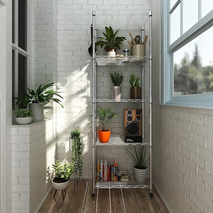 Homdox 5 Tier Steel Wire Shelving Unit on Wheels,Chrome Shelves for Garage Kitchen Living Room,Heavy Duty Shelving Rack, 23.2 x 13.8 x 72 inch (L x W x H)-NeatNest