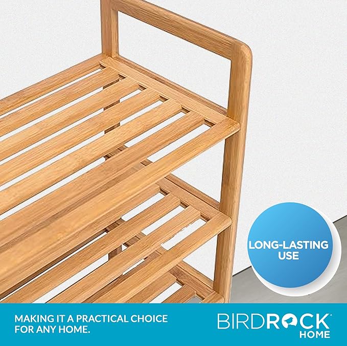 BIRDROCK HOME 4-Tier Bamboo Shoe Rack - Lightweight Wooden Organizer - Free Standing Storage Shelf for Closets, Hallways, Entryways, Mudrooms, and Front Doors - Art Deco Style - Fits 12 Pairs of Shoes-NeatNest