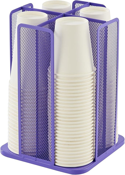 Annova Paper Cup and Lid Holder Plastic Storage Organizer, 360Rotating Dispenser with 4 Compartments, Multifunctional Cup Rack for Home, Office, Bar, Coffee Shop (Purple)-NeatNest
