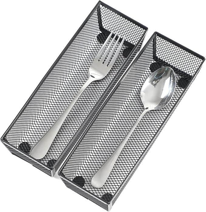 BYCY Silverware Drawer Organizer, Mesh Utensil Organizer for Kitchen Storage, Black Steel Metal Mesh Tray for Flatware Fork Spoon Knife… (9 * 3-5P-Black)-NeatNest