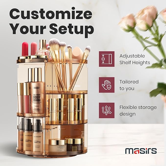 360 Rotating Makeup Organizer - Adjustable Shelf Height and Fully Rotatable - The Perfect Round Spinning Cosmetic Organizer for Bedroom Dresser or Vanity Countertop Storage (Brown)-NeatNest