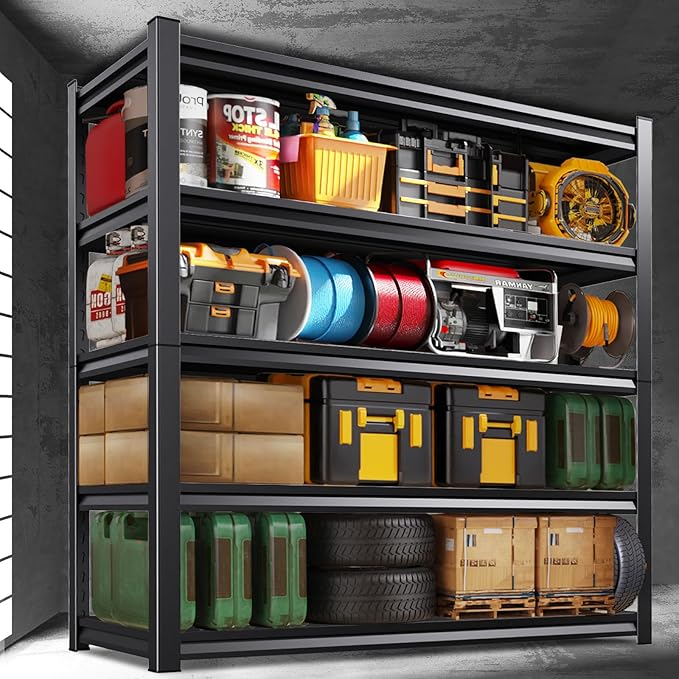 5-Tier Metal Garage Shelving, Heavy Duty Shelving 3500LBS Adjustable Garage Shelves,Utility Rack Large Industrial Shelves for Basement, Warehouse, Easy Assembly, Black 72''H x 59.1''W x 19.7''D