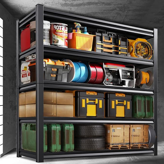 5-Tier Metal Garage Shelving, Heavy Duty Shelving 3500LBS Adjustable Garage Shelves,Utility Rack Large Industrial Shelves for Basement, Warehouse, Easy Assembly, Black 72''H x 59.1''W x 19.7''D