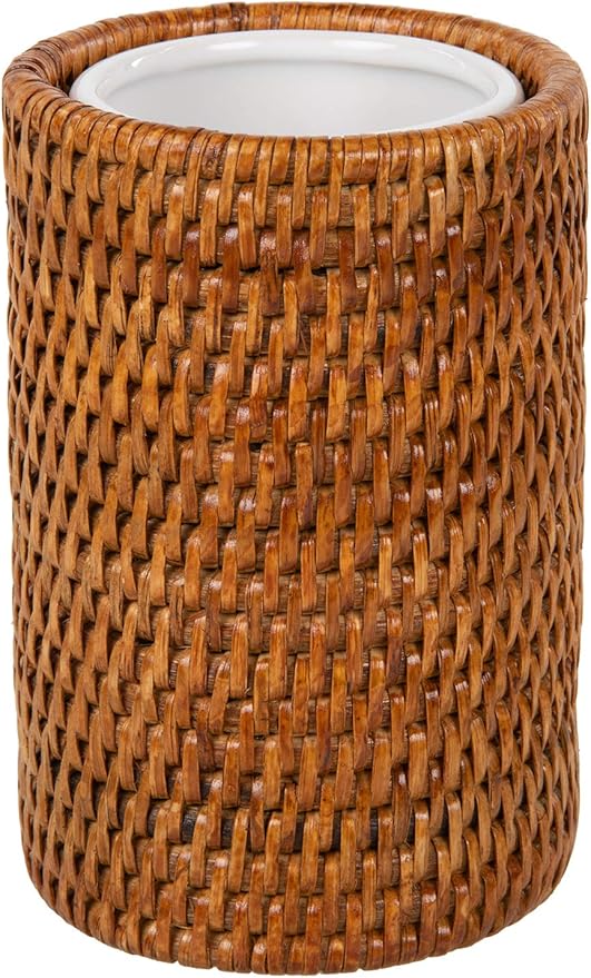 La Jolla Rattan Bathroom Tumbler and Toothbrush Holder (10fl.oz.), Honey-Brown