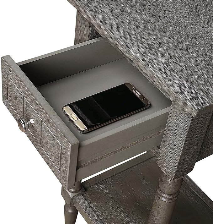 Convenience Concepts French Country Khloe 1 Drawer Accent End Table 14" - Traditional Farmhouse Side Table with Storage Drawer and Shelf for Living Room, Wirebrush Dark Gray-NeatNest