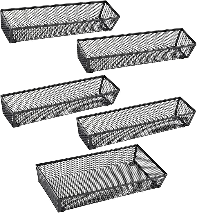 BYCY Silverware Drawer Organizer, Mesh Utensil Organizer for Kitchen Storage, Black Steel Metal Mesh Tray for Flatware Fork Spoon Knife… (12 * 3-5P-Black)-NeatNest