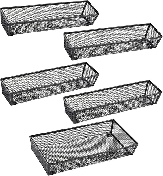 BYCY Silverware Drawer Organizer, Mesh Utensil Organizer for Kitchen Storage, Black Steel Metal Mesh Tray for Flatware Fork Spoon Knife… (12 * 3-5P-Black)-NeatNest