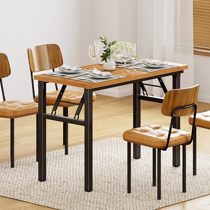 DlandHome 31.5 inches Small Computer Desk for Home Office Folding Table Writing Table for Small Spaces Study Table Laptop Desk No Assembly Required Teak and Black DND-AC5BB-8040-NeatNest