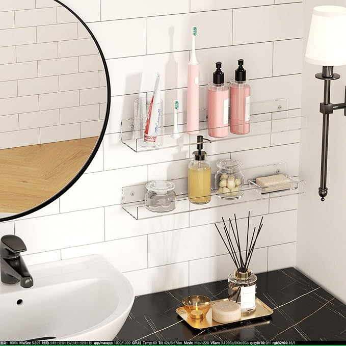 18'' Clear Acrylic Bookshelf 2 Pack, Acrylic Floating Book Shelves, Wall Mounting Invisible Ledge Book Shelf-NeatNest