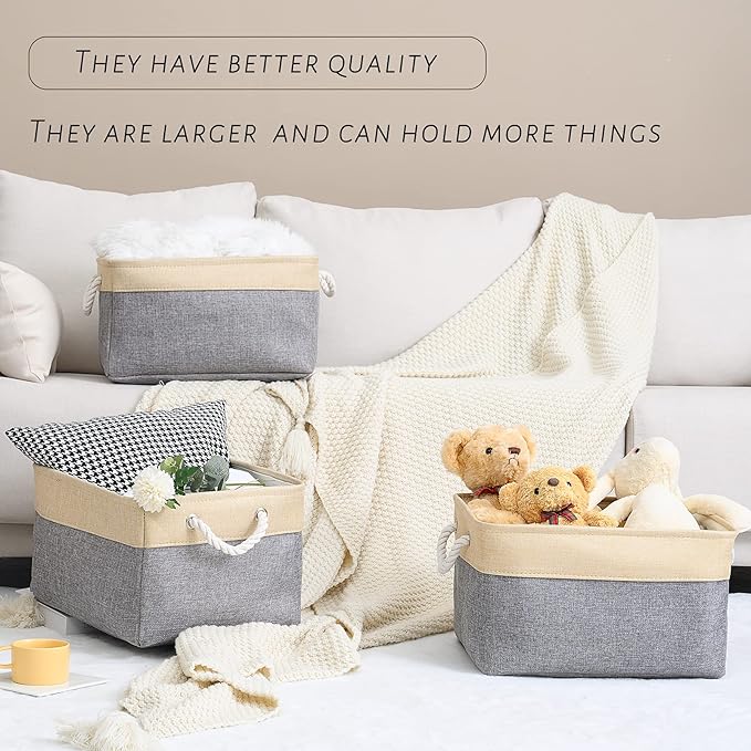 TcaFmac Cube Storage Bin, Storage Baskets for Organizing [4 Pack] Closet Organizers and Storage with Handles(Gold&Grey,15.7" L×11.8" W×8.2" H)-NeatNest