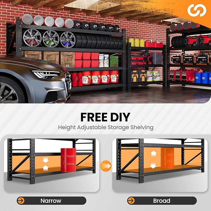 68” W Metal Shelf Heavy Duty, 8000LBS Metal Garage Shelving Units, 4 Tier Storage rack shelves, Steel Industrial Shelving , Adjustable Standing Shelf for Basement/Warehouse 68"W x 24"D x 64"H, Black-NeatNest