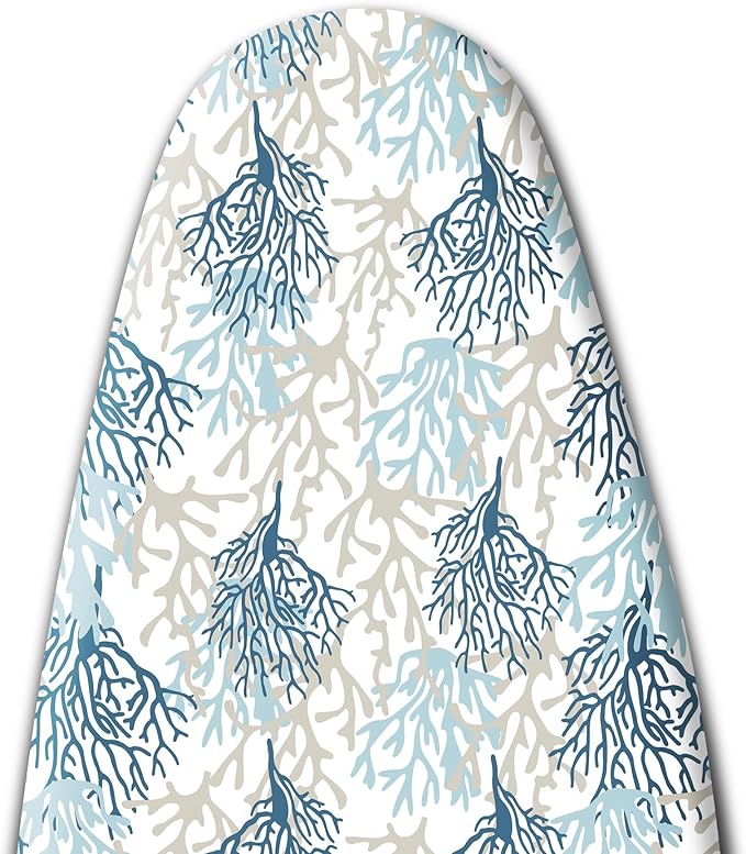 Extra Thick Ironing Board Cover and Pad, Coastal Summer Beach Coral 15x54 Ironing Board Cover, Resist Scorching and Staining,Elastic Edges,Seaside Nautical Blue Grey