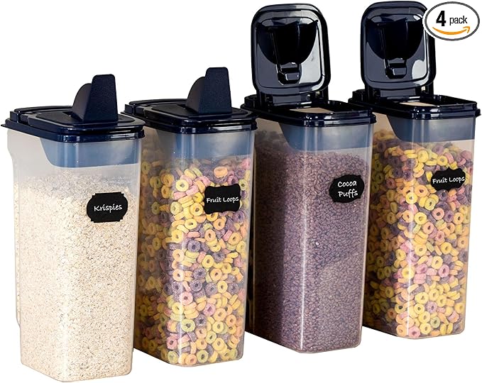 Chef's Path Airtight Food Storage Containers - Pack of 4 (4L/135.3oz) - MULTISPOUT Design for Kitchen & Pantry - BPA-Free Cereal Containers with Bigger Spout Mouth for Easy Pouring-NeatNest