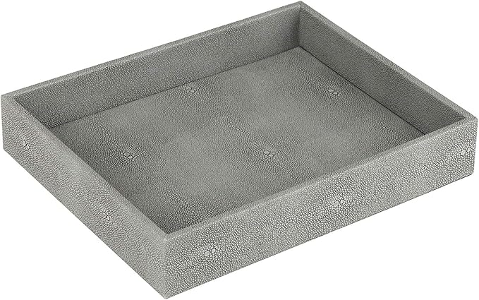HofferRuffer Decorative Desktop Organizer Tray, Bathroom Vanity Tray, Storage Jewelry Perfume Dresser Tray, Catchall Tray for Change Coin Key, 10.2 x 8.4 x 1.8 inches (Dark Grey Faux Leather Shagreen)-NeatNest