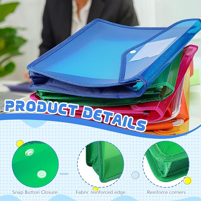 4 Pack A4 Expanding Plastic File Folders Waterproof Document Organizer with Snap Button Multiple Pockets, Office Home Office Storage (Green)
