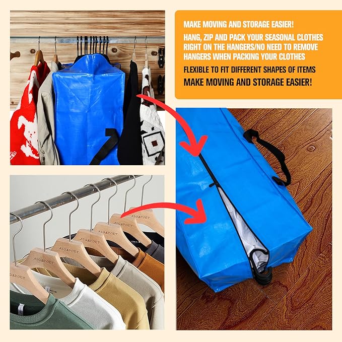 Heavy Duty Extra Large Storage Bags, XL Blue Moving Bags for College Dorm Room Essentials, Moving Supplies Boxes Compatible with IKEA Frakta Cart, 6 Packs