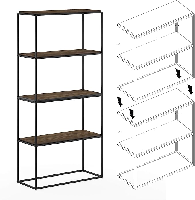 Furinno Moretti Modern Wide Stackable Metal Shelf, Columbia Walnut-NeatNest