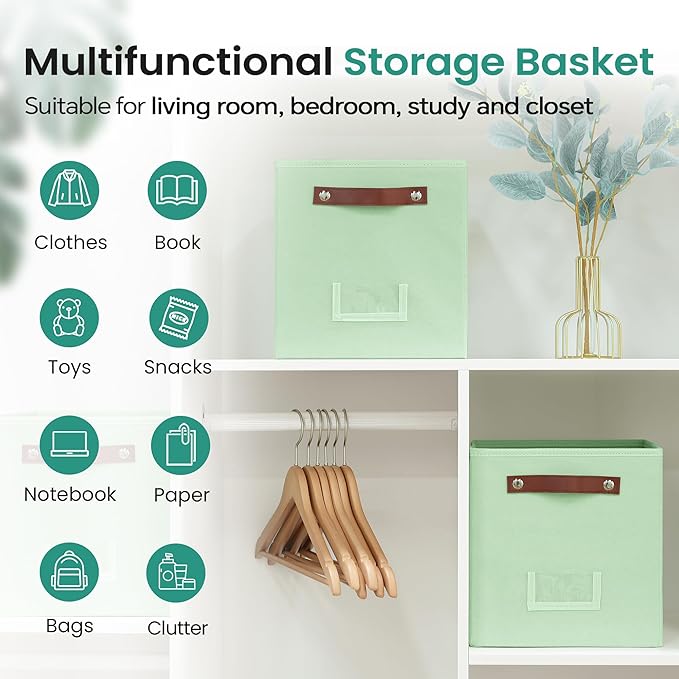 6-Pack Collapsible Fabric Storage Cubes with Handles & Label Holders, Closet Cube Home Organizer Bins (Sage Green, 10.5 * 10.5 * 11 inch)