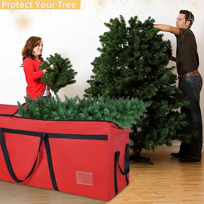 7.5 ft Christmas Tree Storage Bag, Heavy Duty Christmas Tree Bag with Reinforced Handles and Dual Zippers Wide Opening, Large Capacity fits for Artificial Christmas Tree (Red, 7.5 ft)-NeatNest