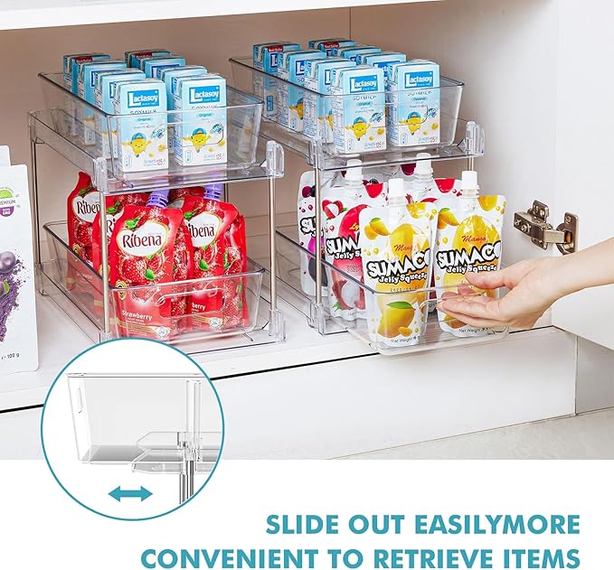2 Pack Clear Bathroom Organizers and Storage, 2 Tier Pull Out Under Sink Cabinet Organizer Plastic Drawer Organization and Storage for Bathroom and Kitchen-NeatNest
