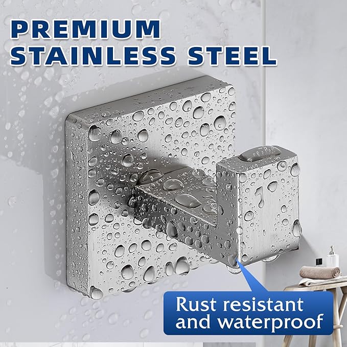 Brushed Nickel Towel Hooks for Bathrooms, Heavy Duty Wall Mounted Stainless Steel Modern Hook, 4 Pack – Ideal for Hanging Towels, Robes, Coats, in Kitchen, Bedroom, Bathroom, or Hotel-NeatNest