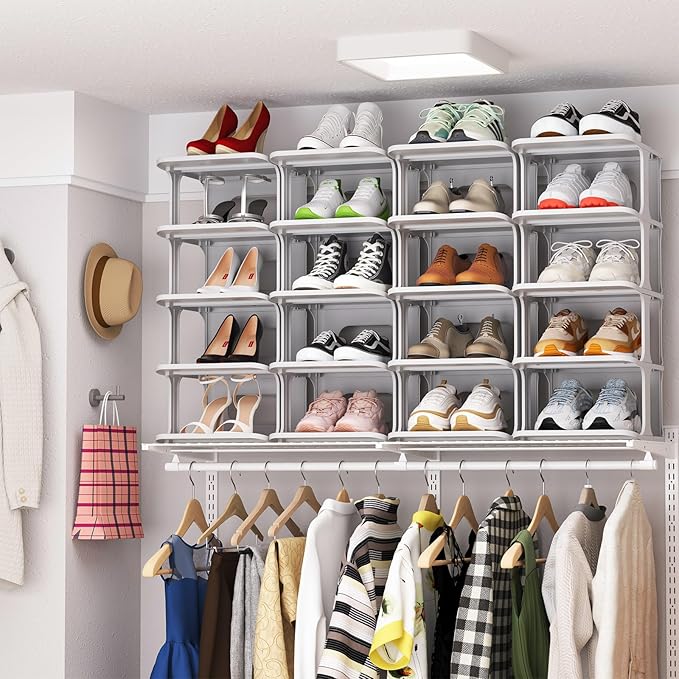 HAIXIN Shoe Rack for Closet - Stackable Shoe Organizer for Closet, Space-Saving Narrow Shoe Rack for Front Door Entrance, Grey-NeatNest