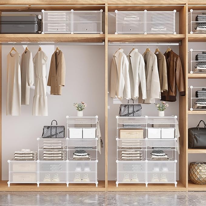 AWTATOS Shoe Rack, 8 Tier Shoe Storage Cabinet with Door, 32 Pair Shoe Organizer Shelves for Closet Hallway Bedroom Entryway, Transparent Twill-NeatNest