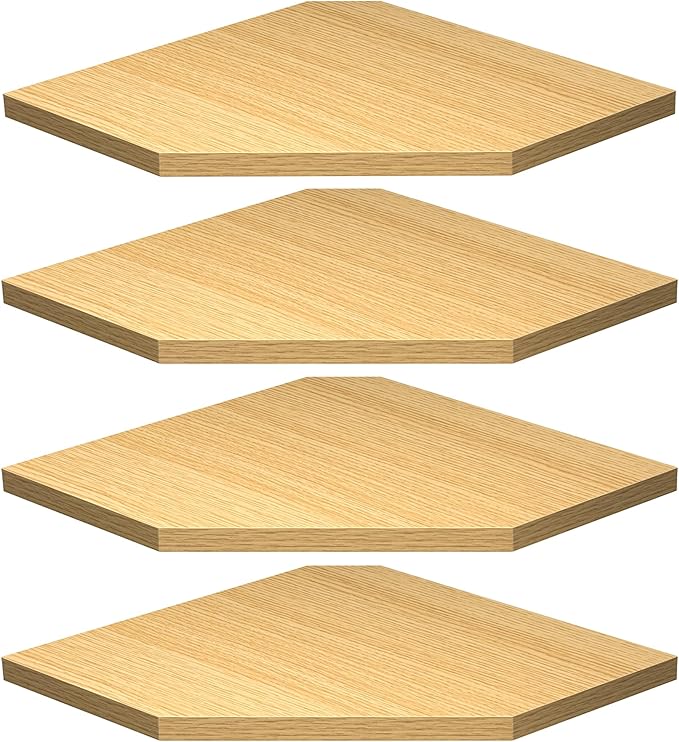 Corner Shelf Wall Mount, Corner Floating Shelves, Set of 4 Corner Wall Shelf Organizer, Rustic Wood Wall Storage Display Shelves for Living Room Bedroom Bathroom Kitchen, Oak-NeatNest