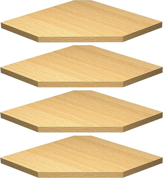 Corner Shelf Wall Mount, Corner Floating Shelves, Set of 4 Corner Wall Shelf Organizer, Rustic Wood Wall Storage Display Shelves for Living Room Bedroom Bathroom Kitchen, Oak-NeatNest