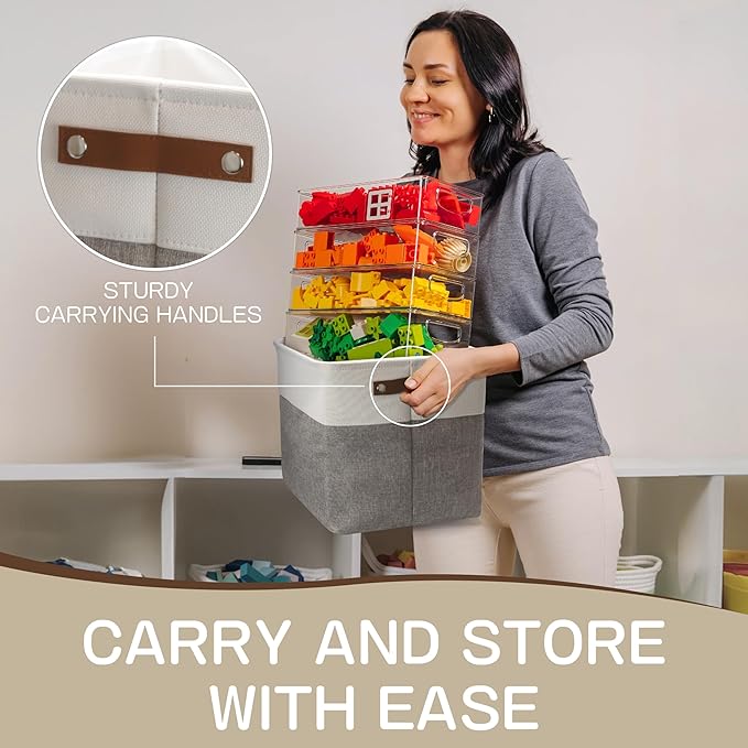 Brookstone, 2 Pack Storage Bins with Handle, Multipurpose Storage Basket for Home Organization, Declutter & Space Saving - Collapsible Storage Cubes Perfect for Living Room, Bedroom, Closets-NeatNest