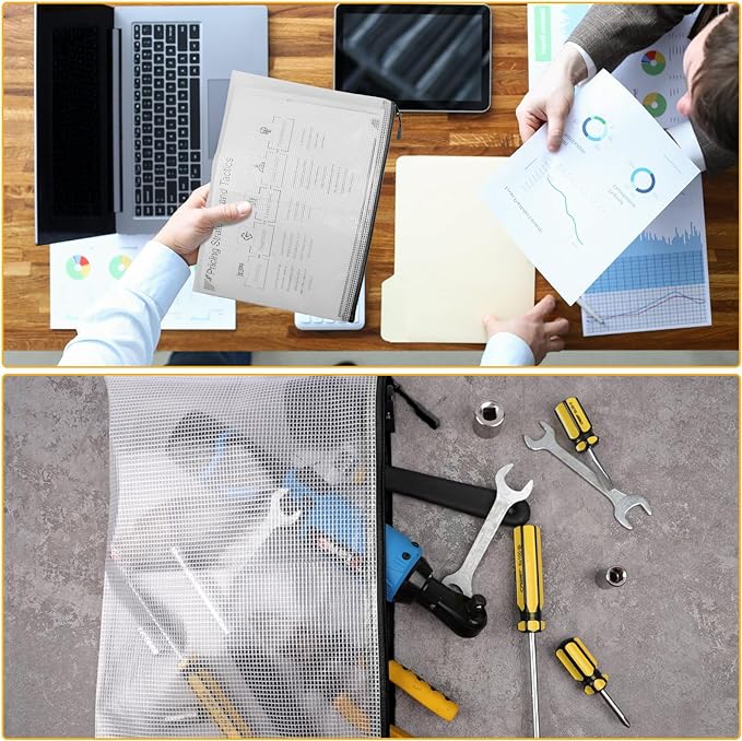 24pcs Large Mesh Zipper Pouch File Bags YOPCDJ Reusable Zippered Pouches for Organizing Classroom, Board Game Storage, Puzzle Bags Black